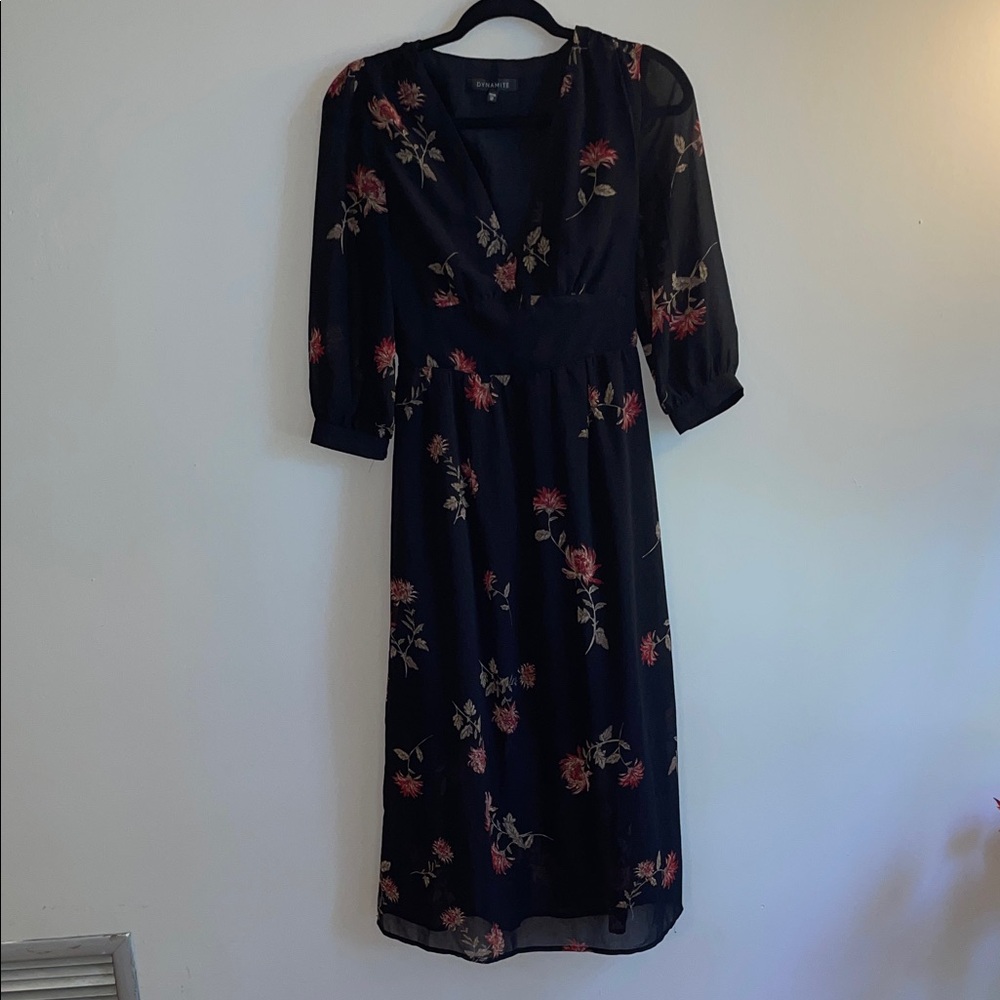 Dynamite Black Floral Midi Dress